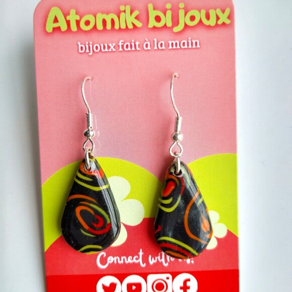 Handmade colormix polymer clay earrings. Boucles d'oreilles en pâte polymère - Picture 1 of 6